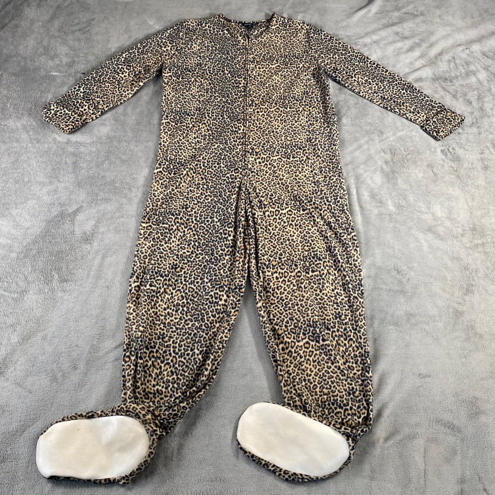 SoftWear Footed Pajamas Womens Large Brown Leopard Print Fleece Zip One Piece